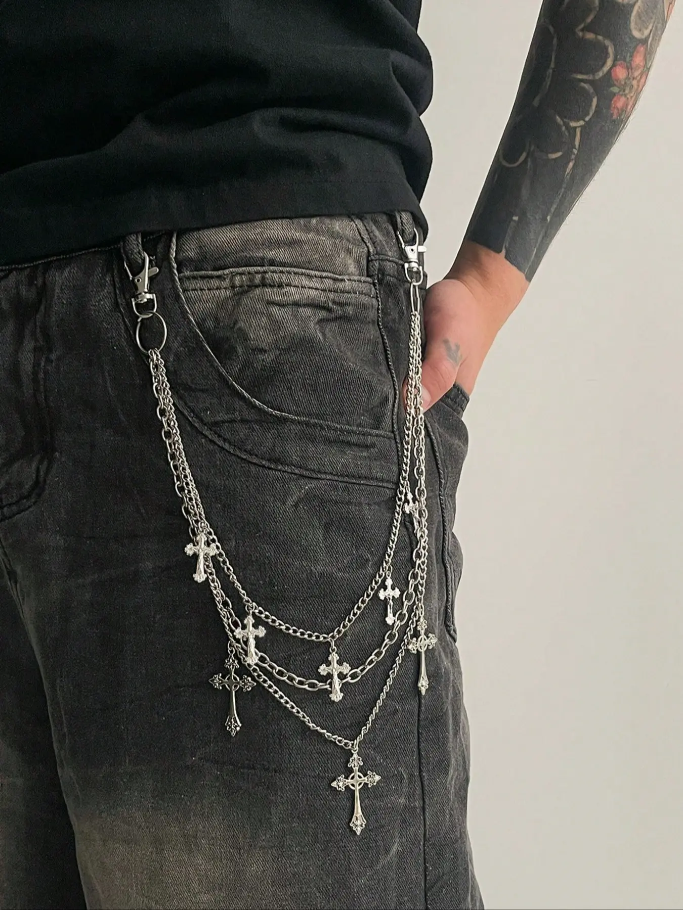 Fashion Hip Hop Punk Cross Waist Chain, Men's Unique Charm Body Chain Accessory for Pants Decoration, Trendy Accessories for Stylish