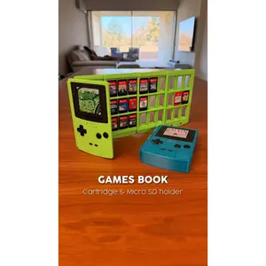 3D Printed Gameboy-Inspired Digital Games Book with Screen, High-Capacity Electronic Gift Set for Switch/DS-3DS, 27-Cart Holder, Micro SD Card Holder, Swappable Photos