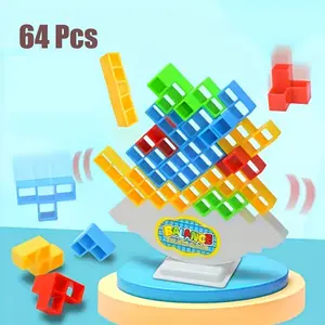 64pcs Tetra Balance Tower Game, Tetra Balance Tower Game Stacking Team Building Blocks for Adults and Family, Fun Party Games, Balance Stacking Toys for Family Games, Parties and Travel Stress Relief Toys