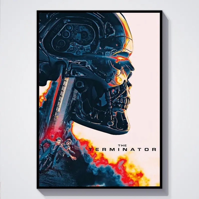 The Terminator Robot Movie Poster, Arnold Schwarzenegger Action Wall Art Print, James Cameron Glossy Large Format Wall Art, Decor Gift