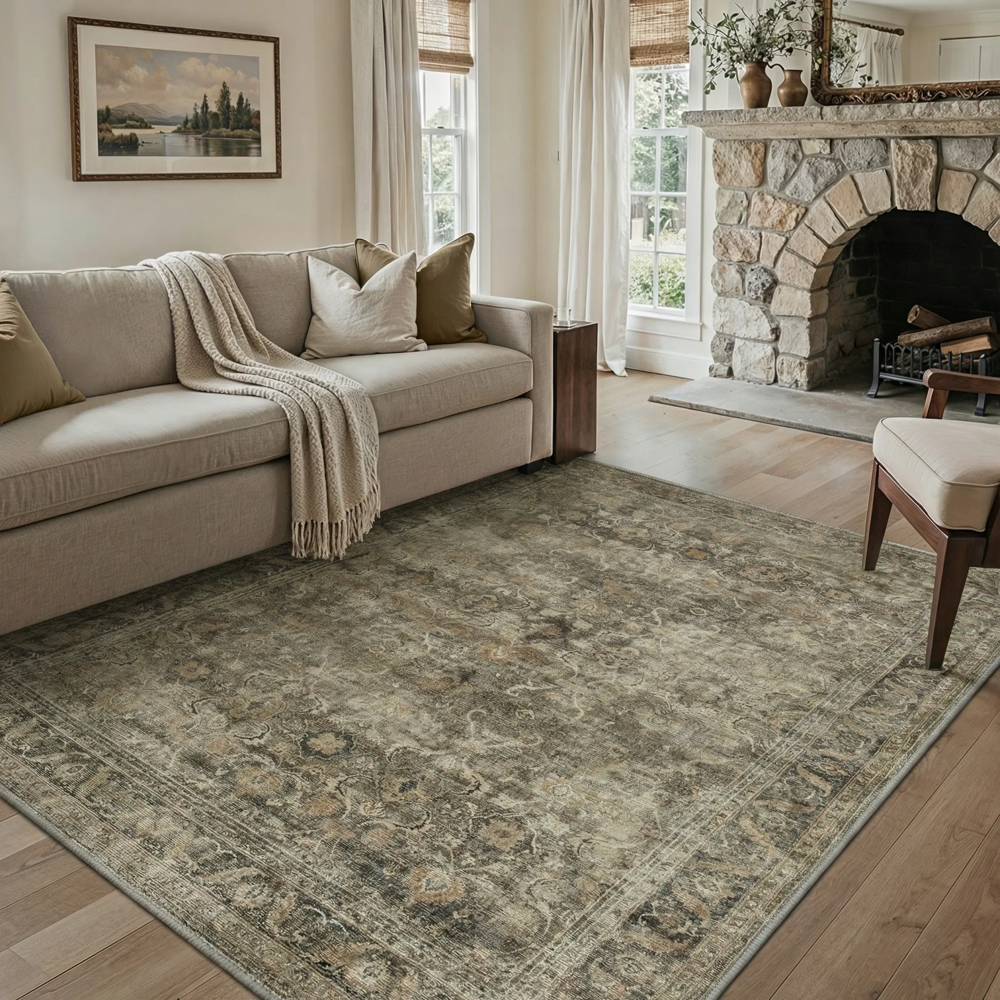 【Deals For You Days】GENIMO Soft Area Rug – Pet Friendly, Non-Slip, Machine Washable Floor Rug, Perfect Home Carpet for Living Room, Bedroom, Kitchen, Hallway, Stylish Interior Decor ,ARP041-OLIVE TAUPE