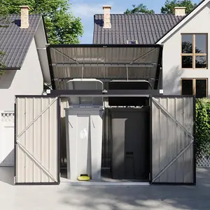 Aoxun 5.6' x 3.3' Metal Storage Shed, Ideal for Trash Bins, Toys, Waterproof Outdoor Garbage Can Organizer with Chain Lid, Garden Tools - Perfect for Garden, Patio Use, Backyard