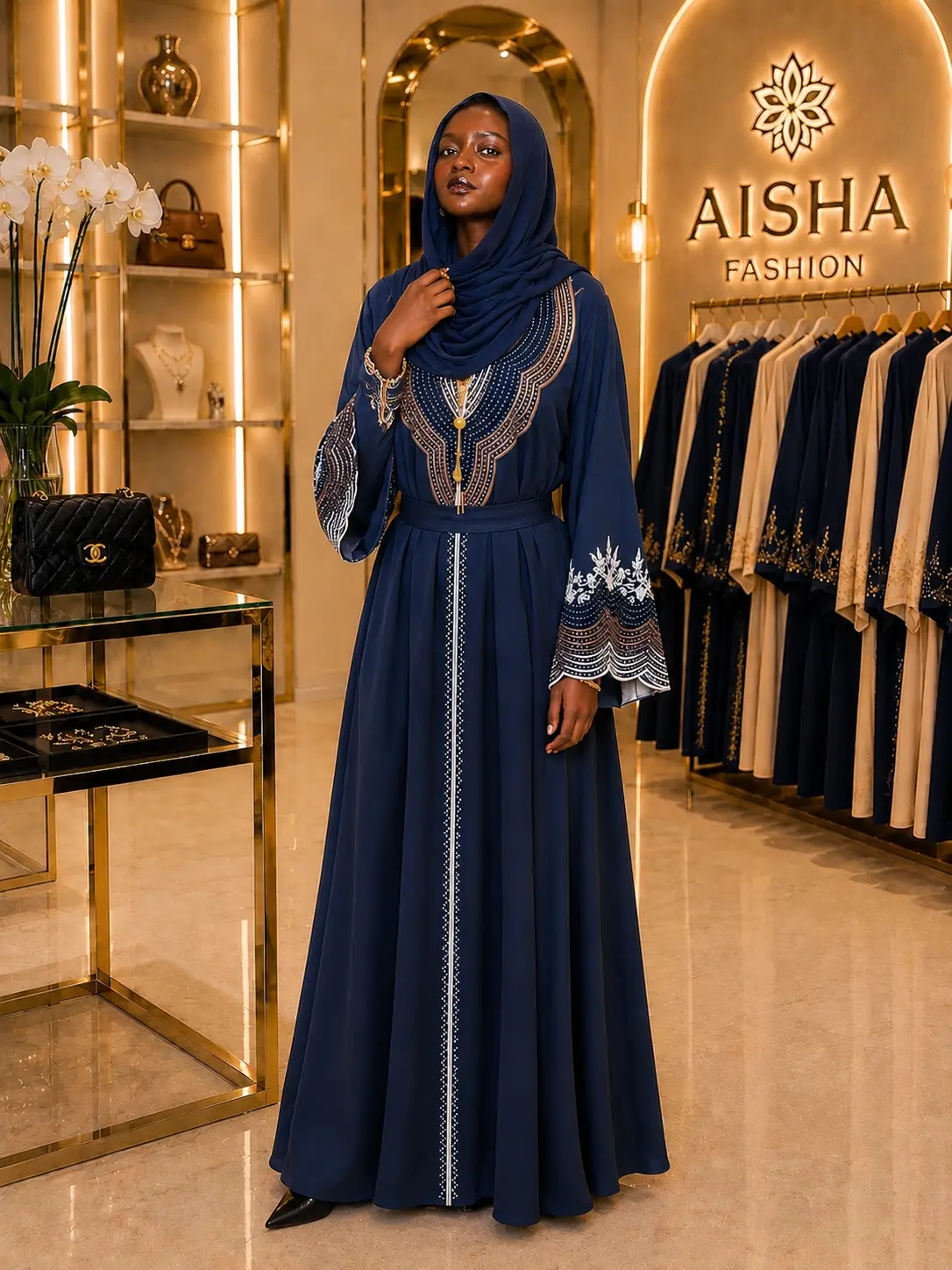 Luxury Embroidered Abaya with Matching Hijab