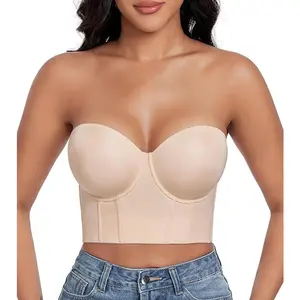 Women's Longline Strapless Full Figure Underwire Corset Bustier Bra