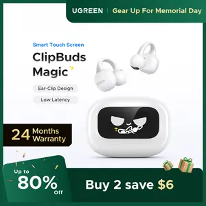 UGREEN S6 Magic Clip-on Design Wireless Earphones, Built-in Mic High-quality Sound Earbuds, with LCD Screen Display, 30H Long Playtime Touch Headphones-tiktokshopmemorialday