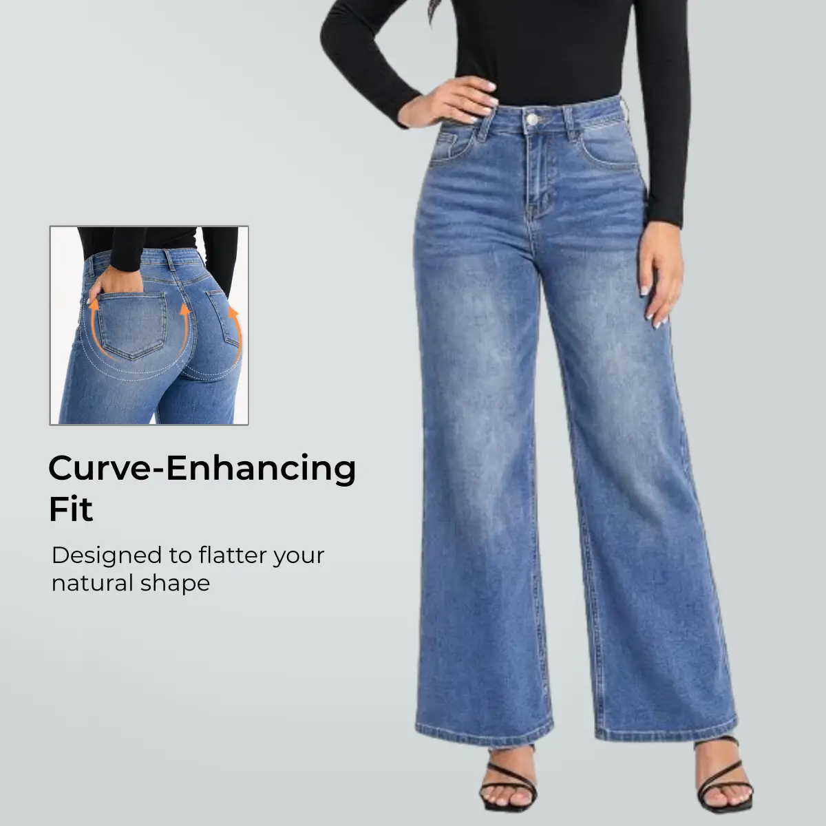 Camila Stretchy BBL Jeans High-waisted Wide Leg Denim No Distressing Baggy Pants Tummy Control Butt Lifting Jeans with Pockets Fashioin Daily Outfits M042701 #TikTokShopBackToSchool