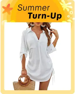 Blooming Jelly Womens Bathing Suit Cover Ups Bikini Swimsuit Coverup Drawstring Beach Dress Shirt #SwimWeek #Summervibes