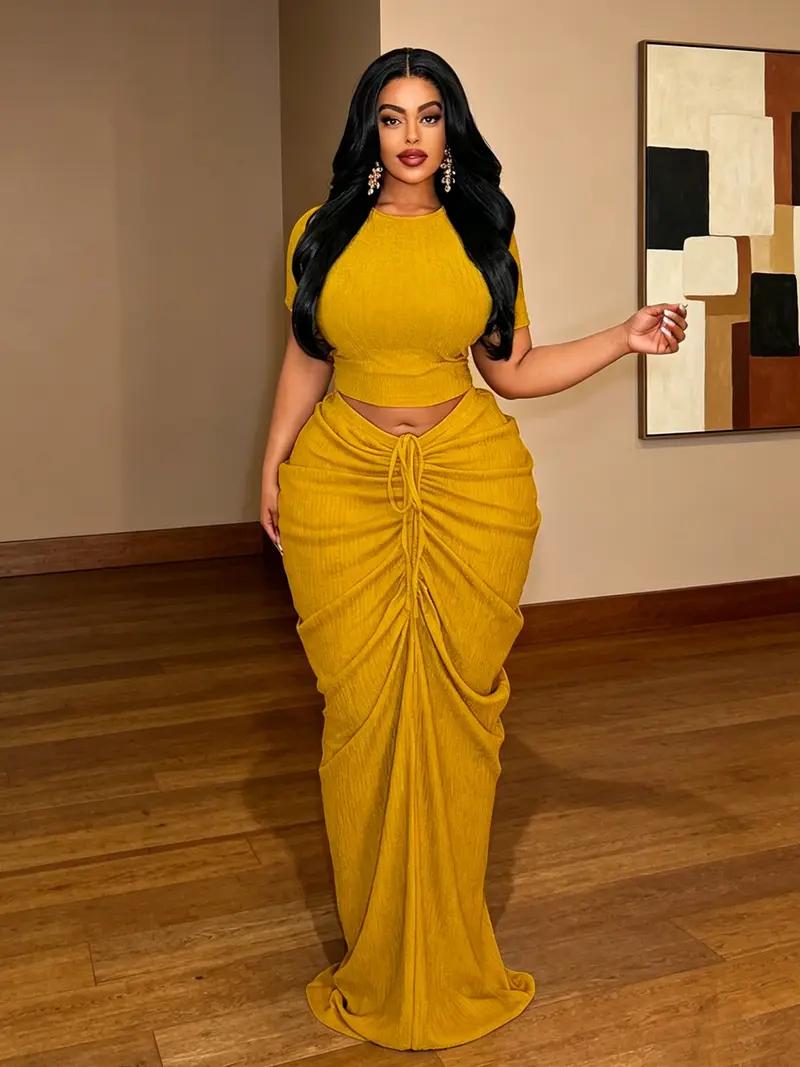 gold two piece dress short Two-Piece Yellow Prom Dress: A-Line, V-Neck, Backless with Slit, Short  Homecoming main image 1