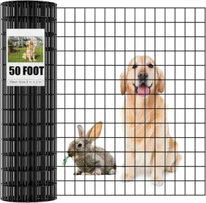 Welded Wire Fence 36 Inch x 50 Foot, Black PVC Coated Wire Mesh Garden Border Fencing Roll Vinyl Coating Metal Wire Mesh for Yard Vegetable Plant Protection Poultry Netting(16Ga, 2in X 3in）