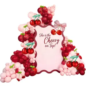 160PCS Cherry Balloon Arch Kit Ruby Red & Pink Balloons with Cherry Accents for Birthday & Baby Shower