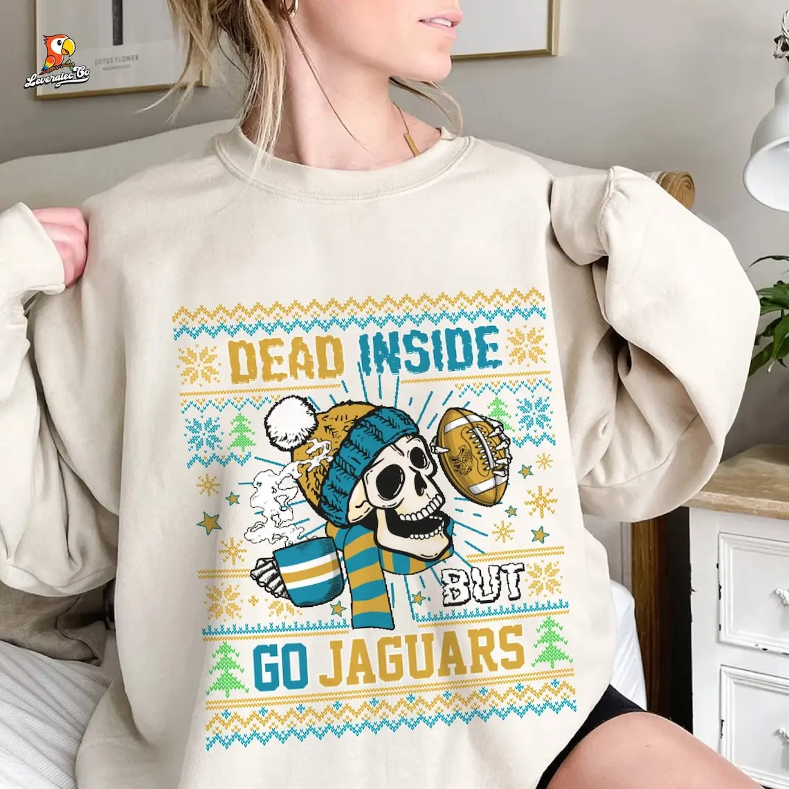 Jacksonville Football Ugly Sweatshirt, Dead Inside But Go Jaguars Sweatshirt, Football Sweatshirt, Football Fan Christmas Shirt