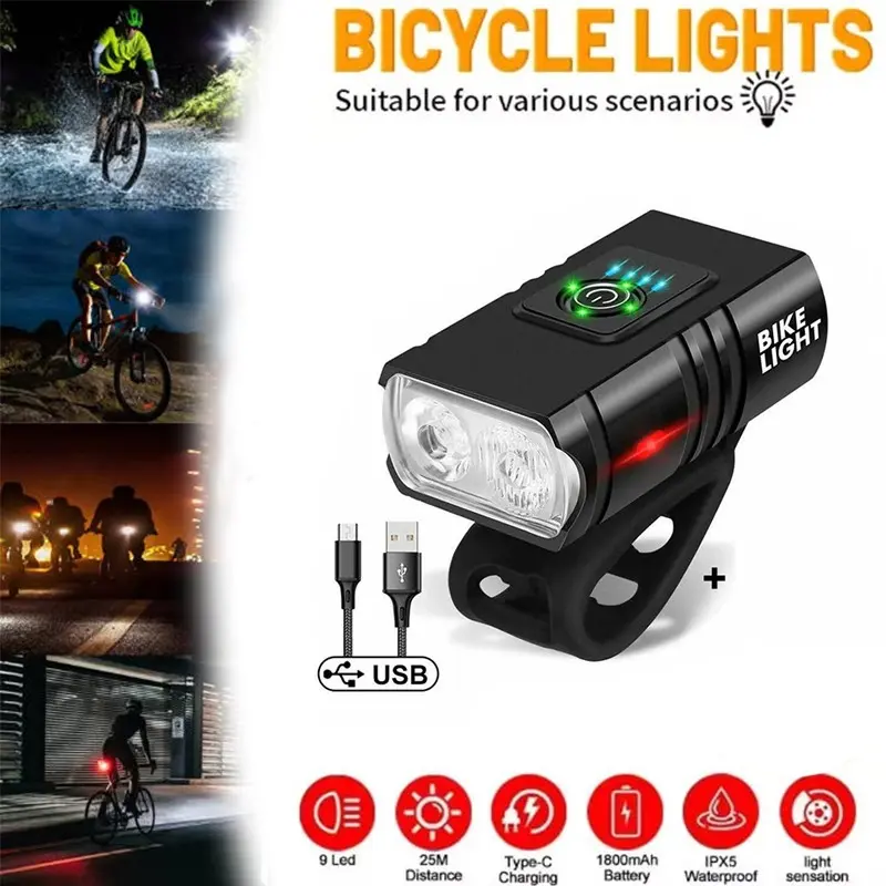 Bicycle Light Set, USB Rechargeable Bike Lights, Cycling Light, Easy Installation, Multi-Mode Lighting, Light Sensitivity, Waterproof, Super Bright LED Smart Bicycle Lights, Bicycle Lights Front and Rear, Bike Accessory, Bicycle Accessories