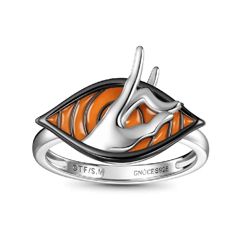 GNOCE Women's 925 Silver Elegant Leaf Fashion Ring, Stylish Style Ring with Unique Silver and Orange Design, Costume Jewelry Accessory, Fashion Rings, Style Rings