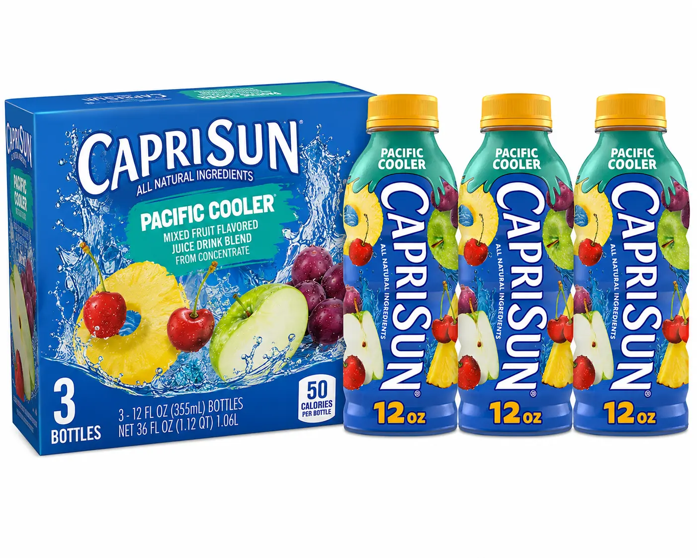 Capri Sun Pacific Cooler Mixed Fruit Juice Drink, 12 fl oz Bottles, 3-Pack Refreshment – Refreshing Fruit Juice Beverage with Natural Flavors