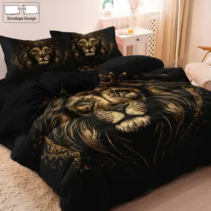 Lion & Crown Print Bedding Decorative Duvet Cover Set, Including 1 Duvet Cover & 2 Pillowcase without Filler, Bedding Supplies for Home Bedroom Hotel