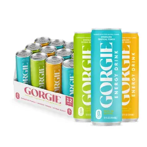 GORGIE Tropical Variety, Sugar-Free Natural Energy Drink Sparkling, Healthy Energy Drinks - Green Tea, Biotin, B Vitamins -150mg Caffeine, Vegan, & Low Calorie (Pack of 12)