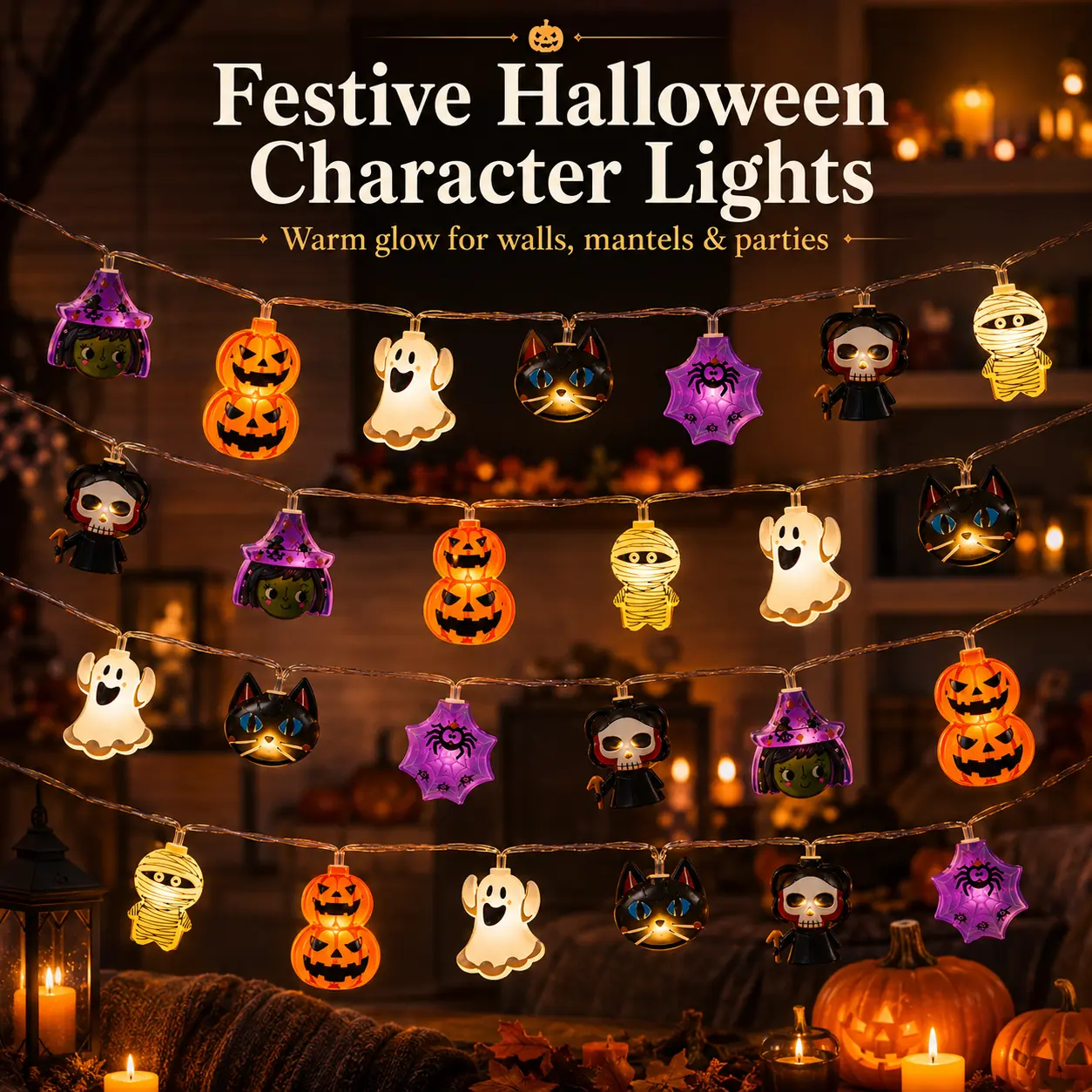 USB-Powered Pumpkin LED String Lights, 59.06–118.11-Inch Halloween & Fall Hanging Garland, Warm Festive Lights for Mantel, Window, Bedroom, Party, Thanksgiving & Home Decor