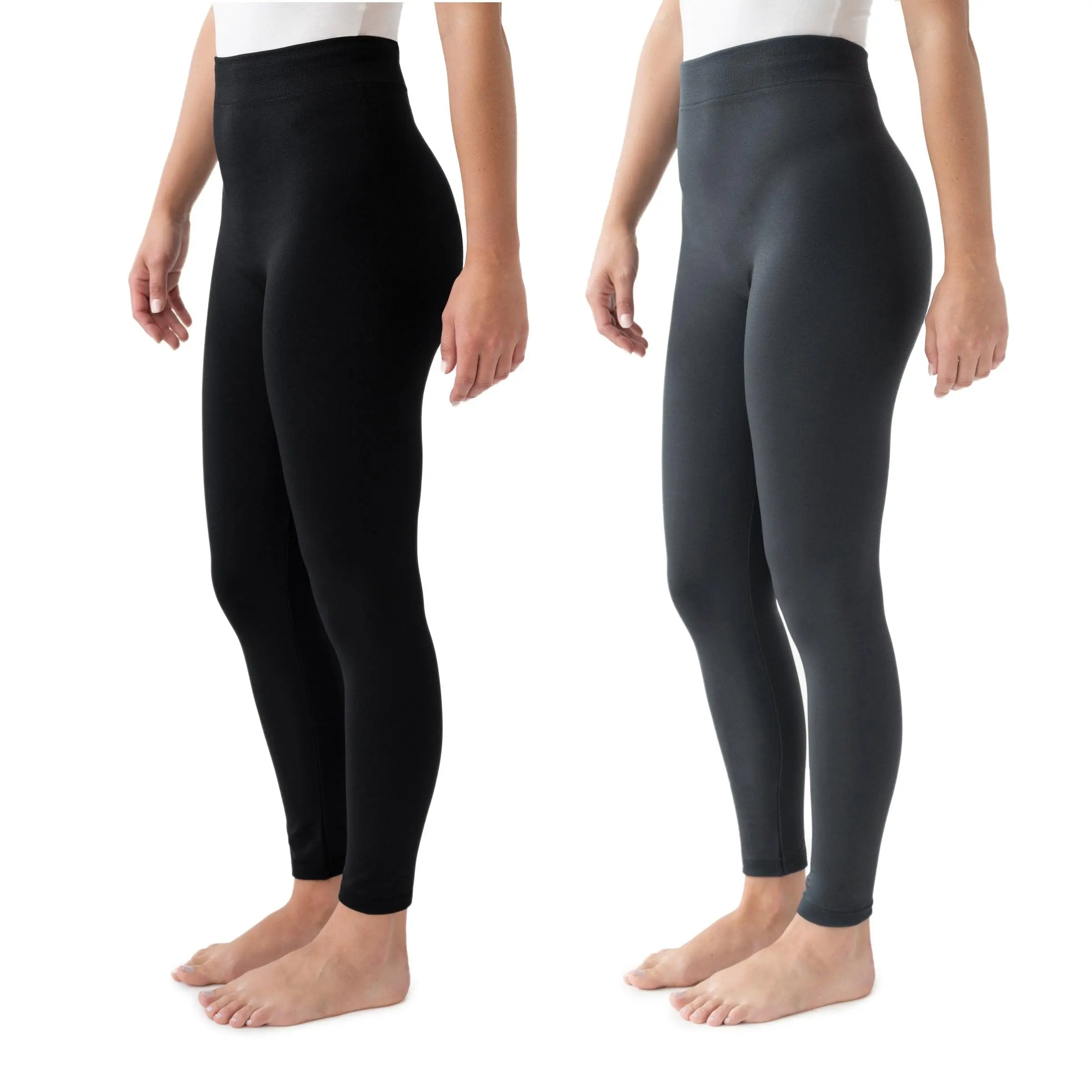 Women's Fleece Lined Leggings, 2-Pair Pack - Basic Thermal High Waist Style in Stretchy Polyester-Spandex Knit, Plus Size, High Waist Leggings, Elastane, Fitted, Lady, Casual, Full Length, High Waisted