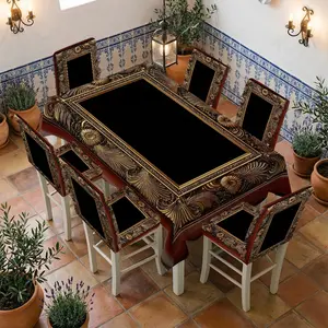 4/5/6/7pcs Golden Swirl Frame Chair Cover And Tablecloth Set, Easy to Clean & Care, Fits Home Decor, Living Room, Restaurant, Parties, Outdoor Dining, Festival Decor, Ideal Gift, Chair Covers Set