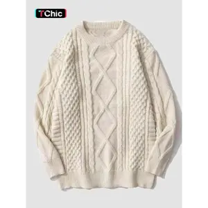 Women’s Vintage Twist Knit Sweater, Casual Crewneck Pullover, Loose Fit Soft Comfortable Top, Autumn/Winter Fashion, Unique Design, Chic Knitwear