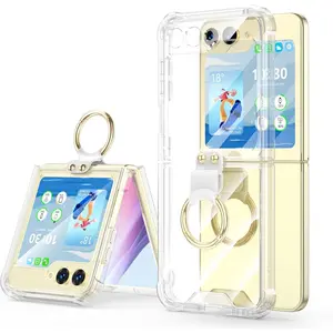 SQMCase Designed for Samsung Galaxy Z Flip 5 Case Clear with Ring, Anti-Fall Shockproof Protective Phone Cover Compatible with Galaxy Z Flip 5 Case 5 G 2023 (Clear)