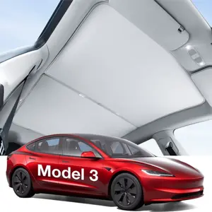 For Tesla Model 3 Sunshade Roof [Never Sag, Nano Ice-Crystal Coatings] 3-Gen Heat Insulation Glass Roof Sun Shade, Foldable Car Accessories for Tesla Model 3 2019-2022 Highland, Interior Gray