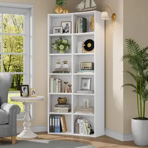 71" Modern White Bookcase - 6-Tier Floor Standing Bookshelf with Spacious Open Display Storage for Living Room