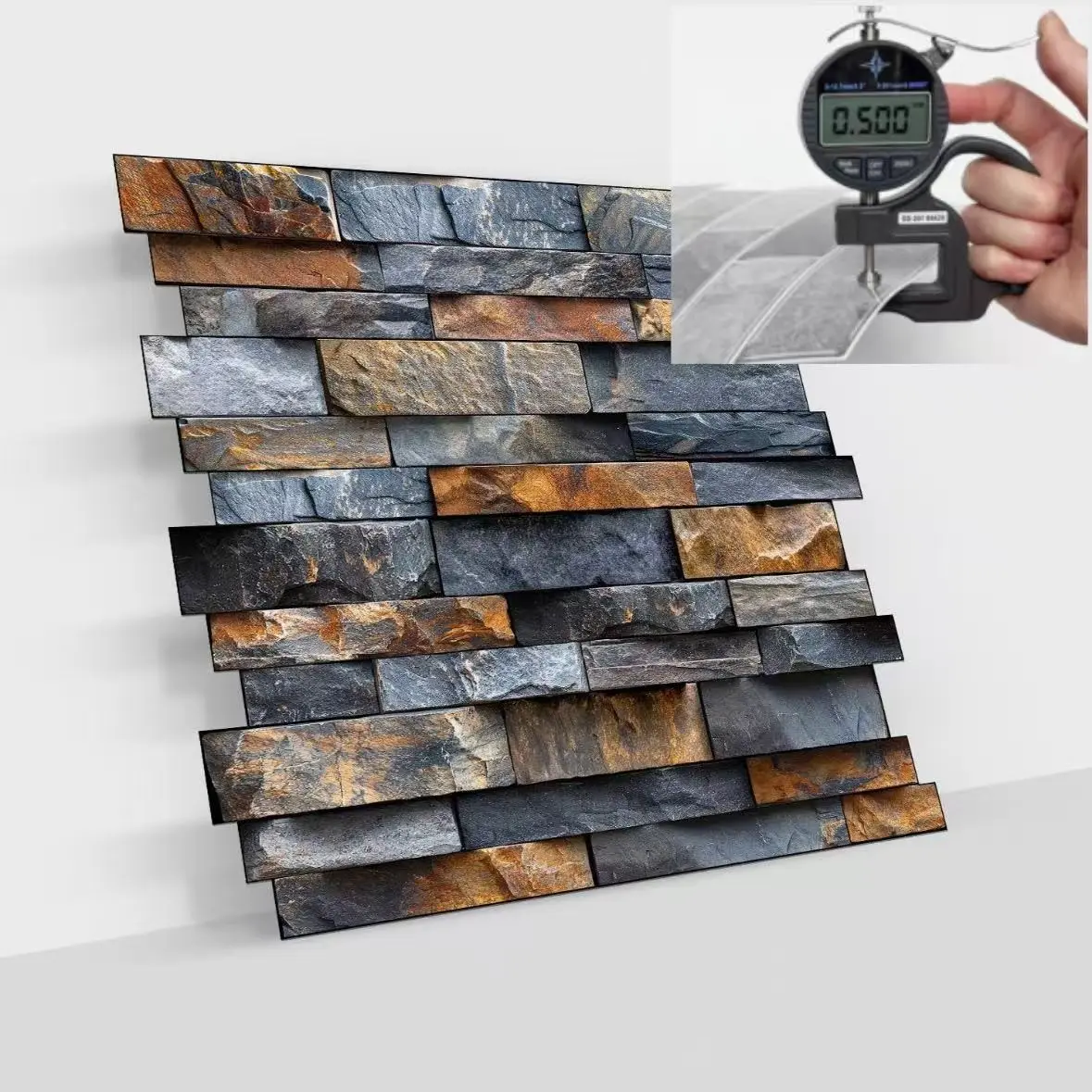 5/10PCS SPT Faux Natural Stacked Slate (Cultural Stone) Tile Stickers, Thick PVC Crystal Film with Mirror Gloss, Peel & Stick Removable No Residue, Easy to Clean Waterproof Wall Decals for Kitchen Backsplash Bathroom Bedroom Office Indoor Decor