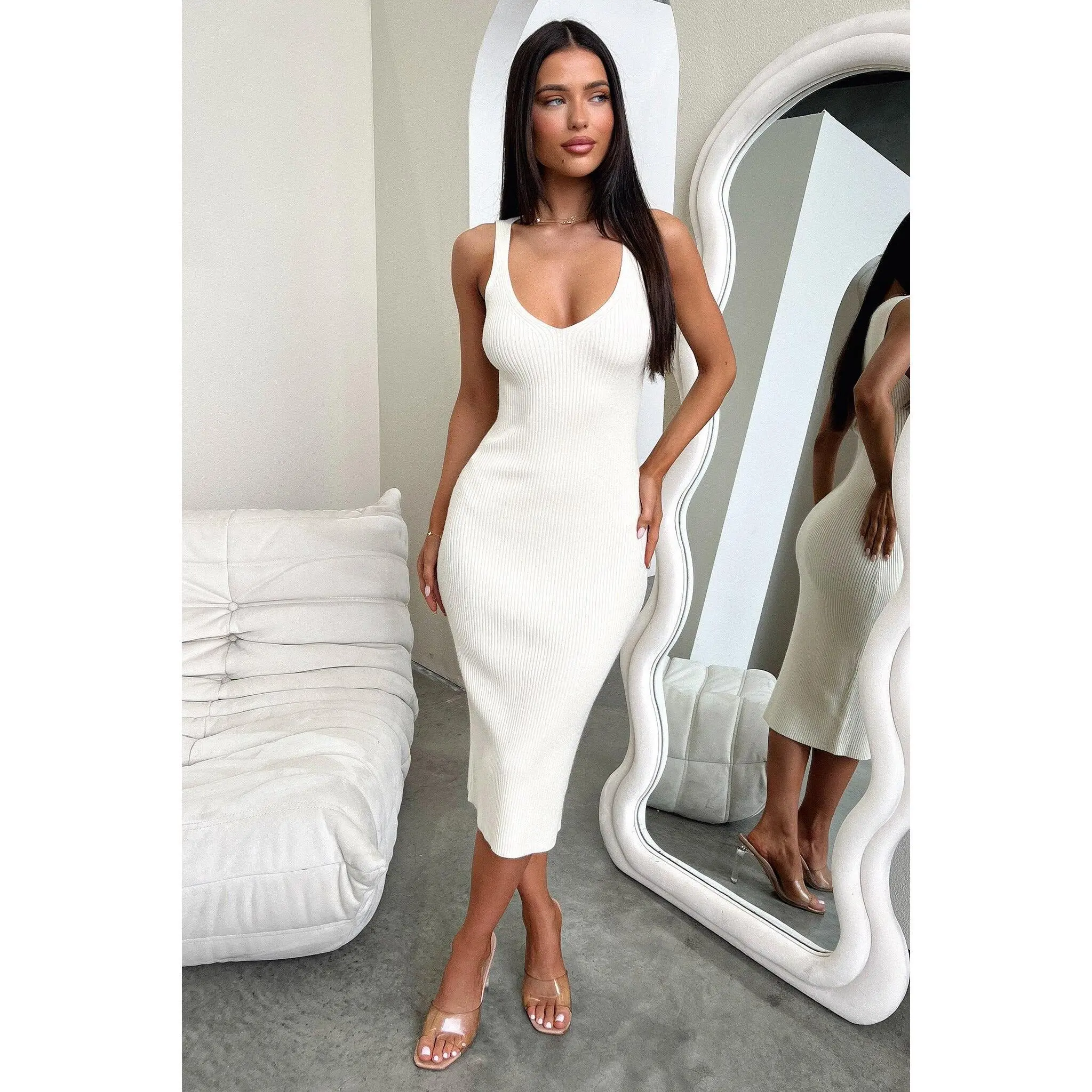 Tamarisa Midi Dress - Beige