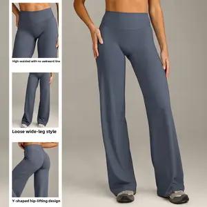 ONER Women's Straight-Leg Yoga Pants - Slimming, Quick-Drying, Premium-Look, Seamless Front (No Camel Toe), Stretchy, Soft Athletic Trousers Suitable for Outerwear, Long Motion Active Bottoms Backless Halter Crop Top Set
