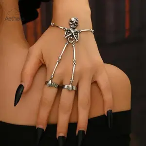 2026 New Adjustable Skeleton Hand Chain Ring Gothic Punk Bow Heart Eyes Edgy Women's Jewelry TikTok Shop Thanksgiving & Christmas Deal Vintage Promise Rings Unique Rings