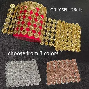 2 rolls Golden Sunflower Crystal Rhinestone Sparkle Mesh Ribbon, Plastic Decorative Ribbon for Wedding, Engagement, Anniversary, Party Supplies, Home Room Scene Decor