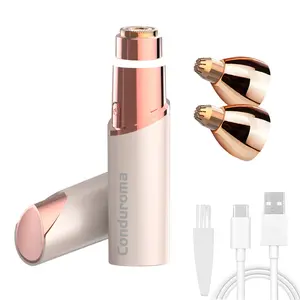 Conduroma Women’s Portable 3-in-1 Nose Hair Trimmer – Facial & Eyebrow Hair Remover, 18K Gold-Plated Electric Razor with Double Ring Blades and Ring LED Light, Ideal Gift for Girlfriend or Mom, USB Rechargeable Trimmer