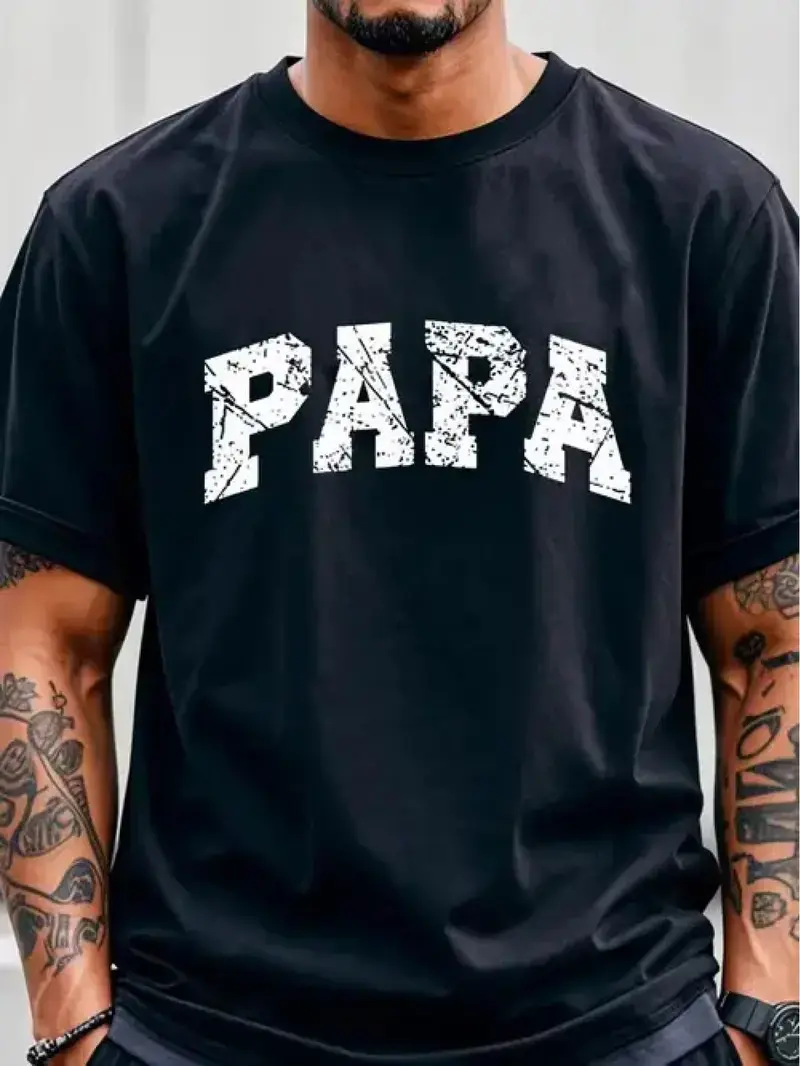 Men's PAPA Graphics T-Shirt - Crew Neck Short Sleeve Menswear Tops, Soft Stretchy Fabric Apparel, Suitable for Father's Day Gifts, Casual Wear