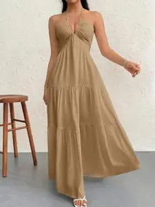 Women's Simple Loose Sleeveless A-Line Tiered Dress, Halter Sleeveless Dress, Summer Casual Basic Beach Vacation Party Dress, Minimalist Elegant Sundress