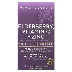 Viva Naturals Elderberry, Vitamin C + Zinc, 120 Capsules