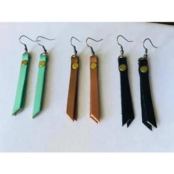 Leather earrings, leather tassel zipper pull earrings, black leather earrings, brown leather earrings, mint green leather earrings