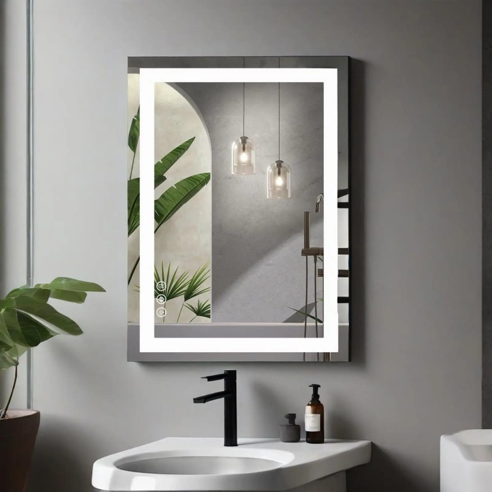 24"x36" Rectangular Tempered Glass LED Bathroom Mirror with Backlight, Anti-Fog Function, Memory Function for Indoor Home Improvement Use