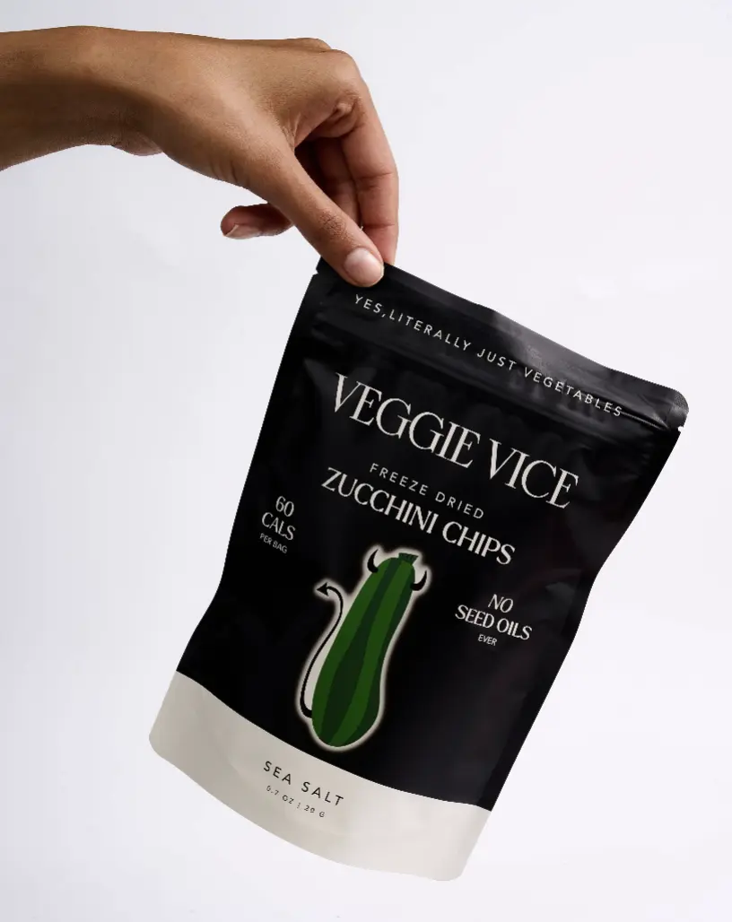 Veggie Vice Freeze-Dried Zucchini Vegetable Chips - Natural, High Fiber, Guilt Free Snacks, Gluten-Free, Non-Fried, Sea-Salted 1oz Ambient Cupboard Treat with 12-Month Shelf Life