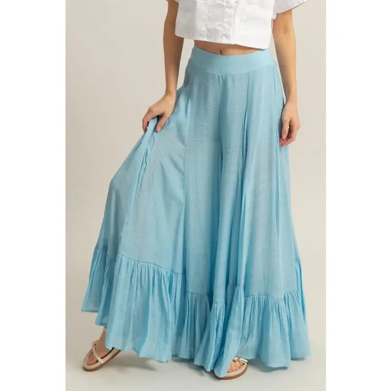 HYFVE High-Waist Ruffle Flared Wide Leg Pants