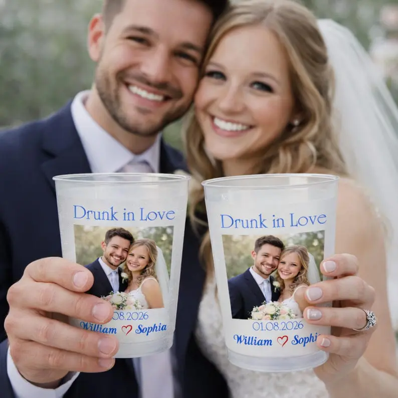 Custom Wedding Frosted Cups | Personalized Photo Party Cups 12oz 16oz Wedding Favor