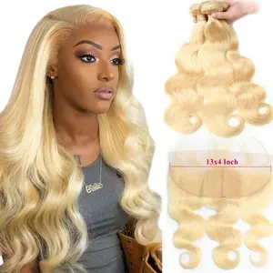 613 Human Hair Bundles With Closure 3 Bundles Body Wave Hair Extension With Closure 13x4 Transparent Lace Ear to Ear Lace Frontal Closure For Woman