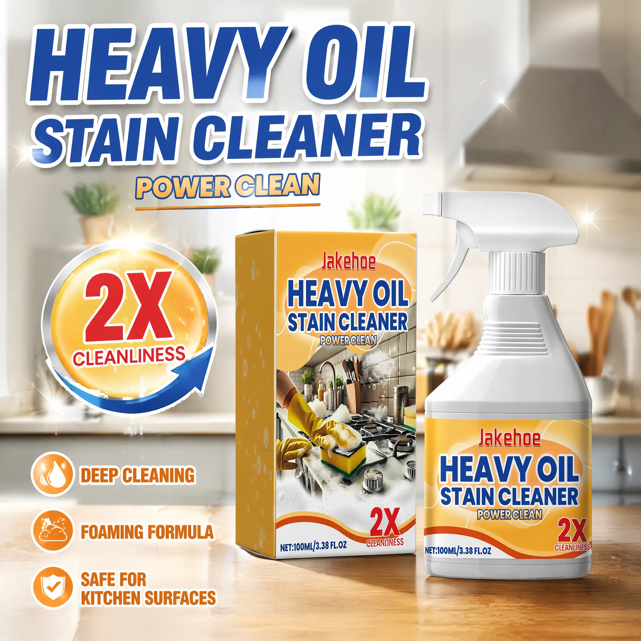 Heavy-Duty Household Kitchen Degreaser Spray, Powerful Cleaning Solution for Range Hood, Stove, and Cookware