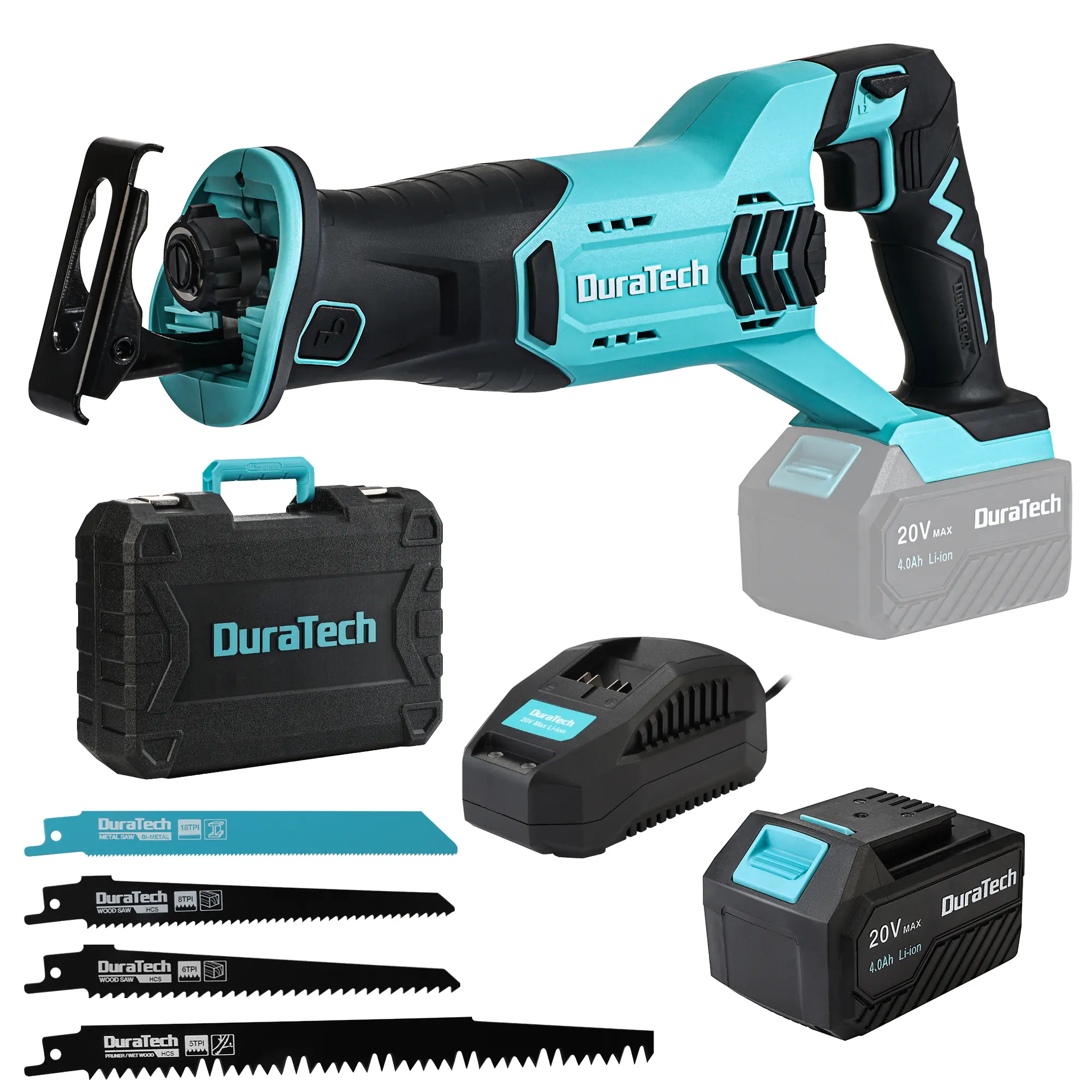 #summersale DURATECH Cordless Reciprocating Saw with 20V 4.0Ah Li-Ion Battery, 3000SPM, 7/8" Stroke Length, Variable Speed