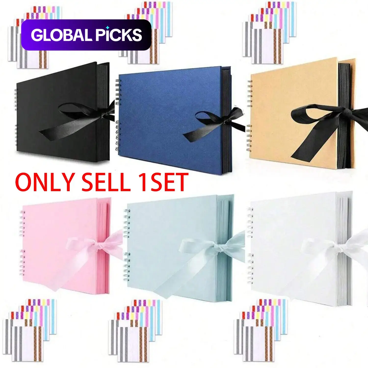 12 x 8 Inches 80 Pages (40 Sheets) Multi-Color Kraft Inner Paper Scrapbook Album with 5 Corner Stickers, Aesthetic Sticker Album, DIY Photo Memory Book, Photo Organizer, Ideal Valentine's Day Gift for Craft Use