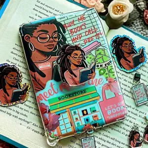 Magnetic Phone Grip for Kindle & Books, Trendy Functional Unique Design Black Beauty Girl Read Books Accessory, Gift For Her