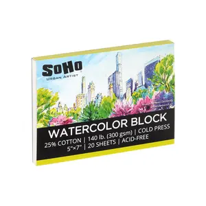 SoHo Urban Artist Watercolor Block 5x7" - 140lb 20 Sheets Cold Press, Professional, Sustainable, Acid-Free