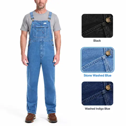 HISEA Men's Sleeveless Denim Bib Overalls - Elastic, Adjustable Buckle Straps, Tool-Ready Pockets, Pliers & Ruler Slots, Boots-Fit Legs, Zipper Fly, Relaxed Fit Midweight Polyester Workwear for Construction, Machine Washable
