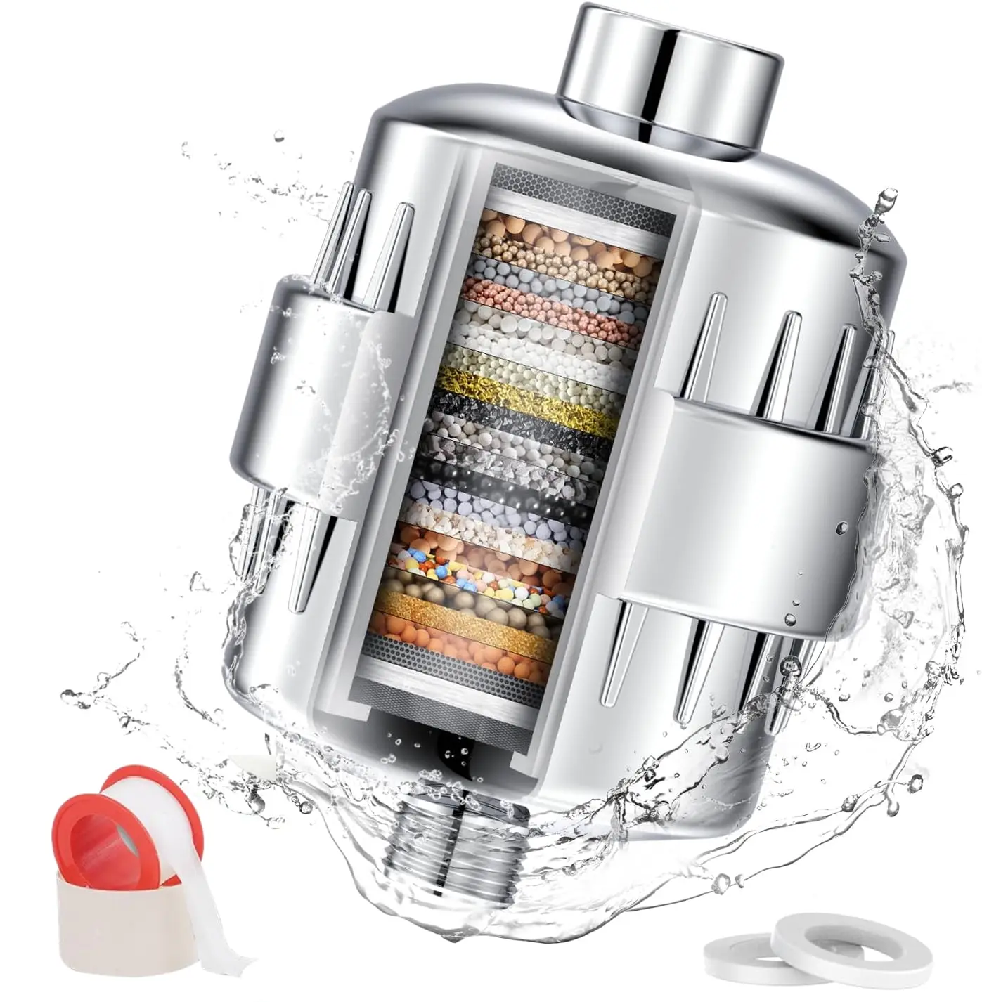 24 Stage Shower Water Filter - High Output Softener to Remove Chlorine and Fluoride - Reduces Dry Itchy Skin, Dandruff, and Improves The Condition of Your Skin, Hair, Chrome, Sensitive Skin, Apartments