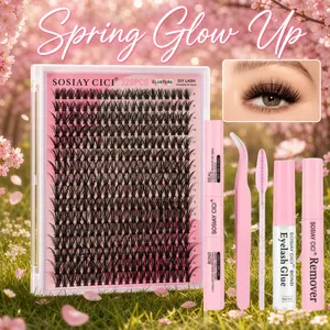 Lash Clusters Kit 320Pcs D Curl – Wispy Fluffy Individual Eyelash Extensions 9-16mm Mixed Length | Pink DIY Set with Bond & Seal, Remover & Tweezers | Easy Apply Long-Lasting Coquette Soft Girl Doll Eye Spring Daily Party Wedding Festival Women Beginners